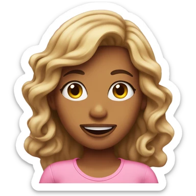 tan girl w/ long curled hair sticking her tongue out wear a pink short sleeve shirt sticker