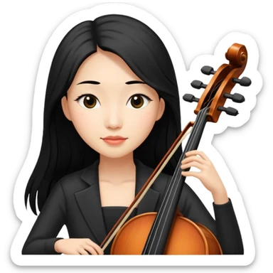 asian woman with black long hair and long eyelashes playing cello sticker