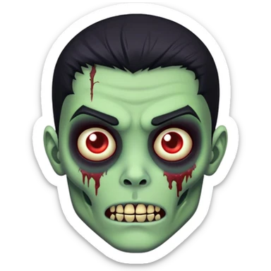 brunette zombie boy with horror green skin and long black hair sticker