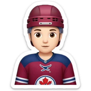 Cute cartoon hockey player sticker pack, wearing бордовый and темно синий uniform, for a children's team. sticker