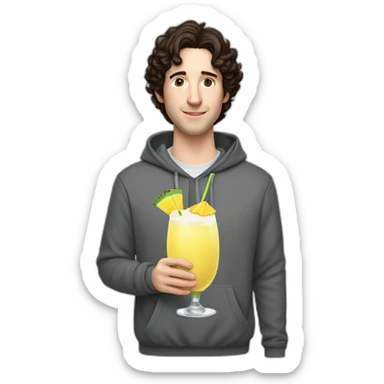 josh brener from silicon valley in hoodie holding Piña colada sticker