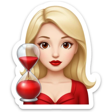 in the style of apple IOS emojis, give me a girly whole person emoji (showing head to toes) , with big red lips and eyelashes, and hour-glass curvy frame in a neutral pose sticker