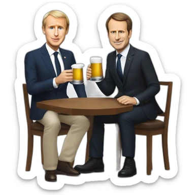 Emanuel Macron qui boit une bière avec Vladimir Poutine sticker