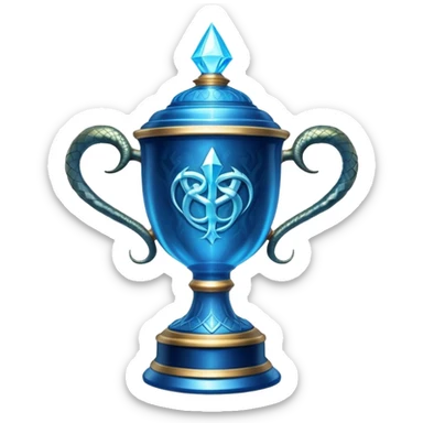 Harry Potter Triwizard Cup trophy with snake handles, blue glowing magical cup sticker