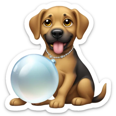 A dog with a crystal ball sticker