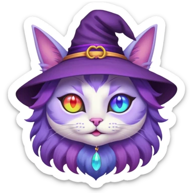 purple witch cat with rainbow eyes sticker