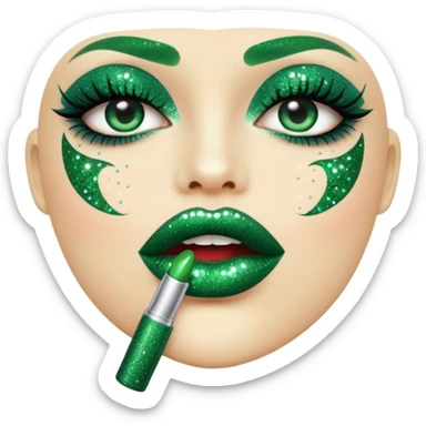 green lipstick with glitter sticker