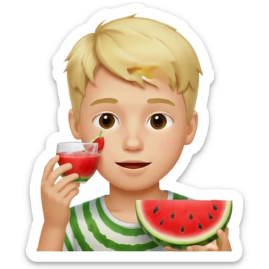 blonde boy eating watermelon sticker