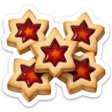 Linzer cookies with a red jam center shaped like a star and still round for eyes. sticker