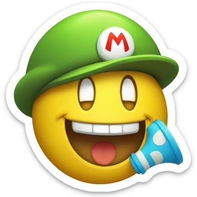 yellow happy face emoji with super mario hat sticker