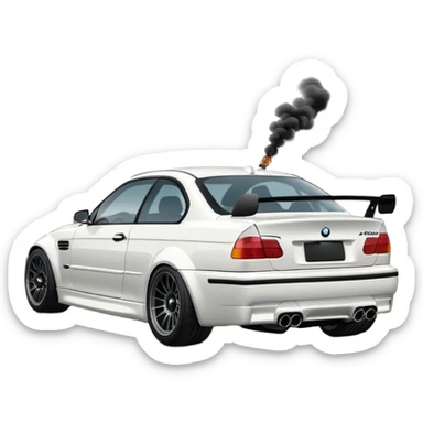 

A white BMW M3 E46, seen from behind at a certain angle, is drifting through a corner; the wheels are not straight, they are changing according to the rotation of the drift. sticker