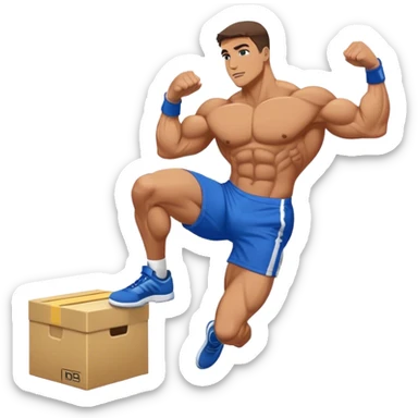 bodybuilder blue shorts box-jump side-view sticker