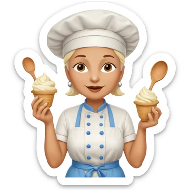 Old femaleChef trying multiple scoops of gelato sticker