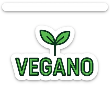 the word VEGANO in a clean sans-serif font, with a green color palette and a small sprout or leaf above the letter V sticker