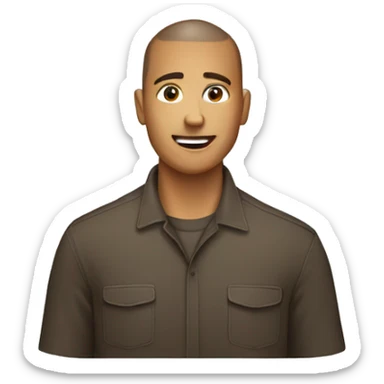 brown buzz cut man on a shirt sticker