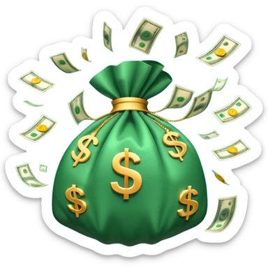 

3D emoji style, big bag of money, flying dollar bills, rich casino vibe, smooth lighting, high detail, clean edges, transparent background



 sticker
