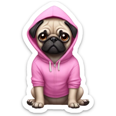 Pug wearing a pink hoodie sticker