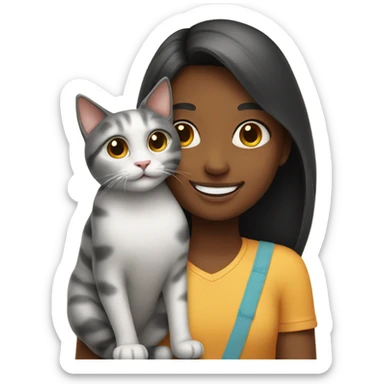 smiling girl with cat indoors sticker