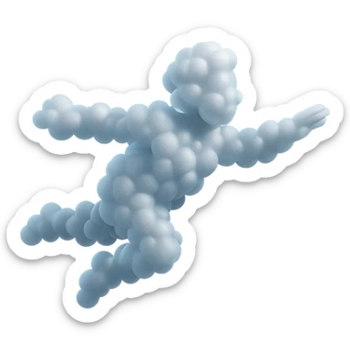 a person flying in the air, entirely made of small very white fluffy clouds, matte glass style, no background, no shadows, no extra details sticker