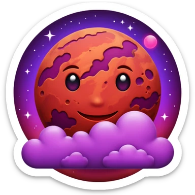Crimson red planet with clouds and a purple sun behind it sticker