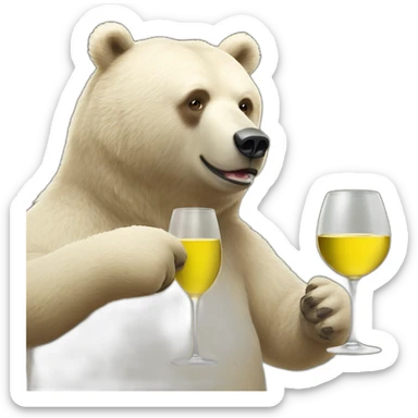 two different size bears drinking white wine standing sticker