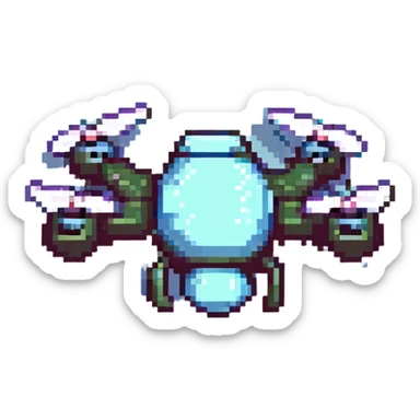 simple drone, pixel art style, blocky and retro sticker