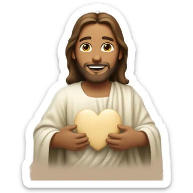 Jesus holding a beige heart and smiling  sticker