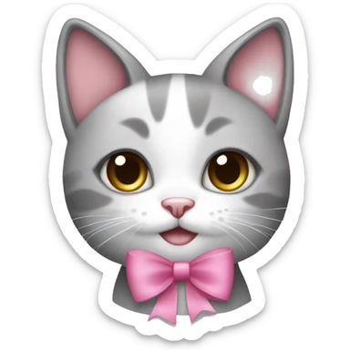Cute grey & white cat with pink bow sticker