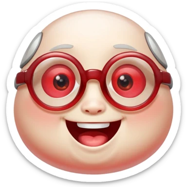 A single chubby crystal gemstone character wearing cute round glasses, chunky and irregular with faceted sides (not egg-shaped), [red] gradient, big glossy eyes behind the glasses and a wide happy smile, , high detail, soft lighting, centered on a plain dark background sticker