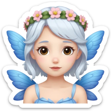 A shy white hair fairy with soft blue wings with flower smallcrown sticker