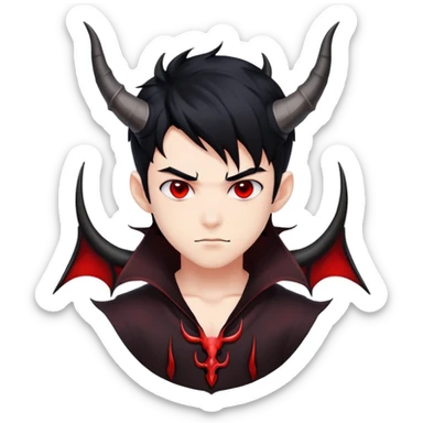 Cool anime devil boy with black hair and horns sticker