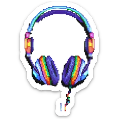 Retro pixel art headphones with colorful details sticker