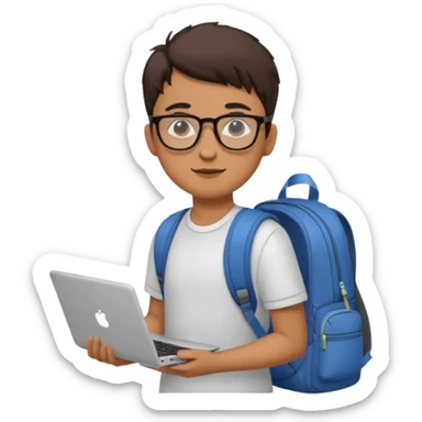 un estudiante que este parado con sus lentes y su laptop sticker