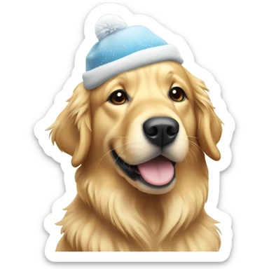 Golden retriever with snow hat sticker
