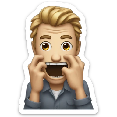 A man acting like a monster with his hand and his face says grrr. Both hands are visible !  sticker