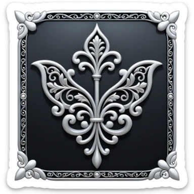 Black and silver filigree corner tab, 3D, extremely detailed design sticker