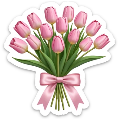 light pink tulips bouquet with light pink bow sticker