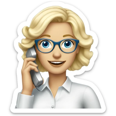  Elegant real blonde lady with glasses happy blue eyes talking on a cell phone  sticker
