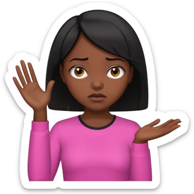 Dark skin girl asking for money with hand out make her more fabulous but still a clean look with a black bob and pink shirt  sticker