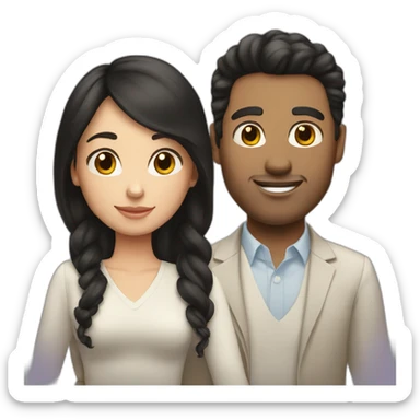 Husband and wife black hair white skin tone  sticker