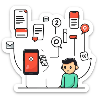 social media addiction with person staring at phone surrounded by notification symbols sticker