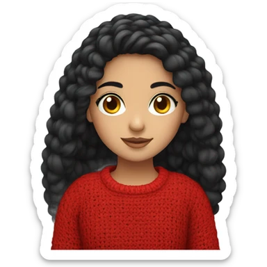 persian girl with black hair wearing a red crochet sweater  sticker