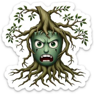 roots, tree, angry faces hanging on branches sticker