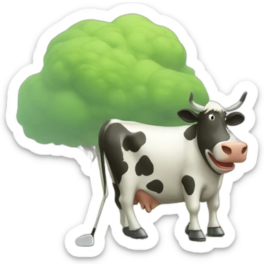 Golfing cow sticker