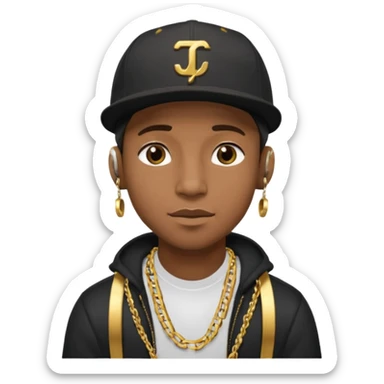 black guy with golden chains earbuds and a snapback cap sticker