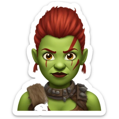Berserker orc woman with red beard & red mohican sticker