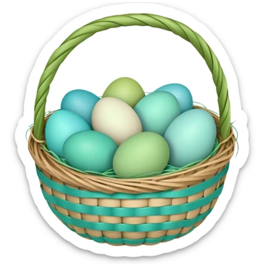 Easter basket filled with light green and turquoise colored eggs sticker