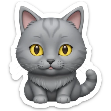 A 3D cartoon Chartreux cat in silvery-gray color, thick coat, friendly eyes, balanced lighting, Memoji-style realism. full body or half body. sticker