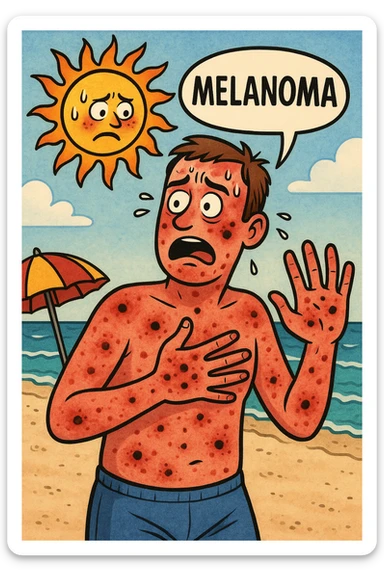 uomo bruciato a mare paura dei melanomi nel corpo sticker