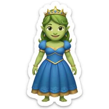 Princess Fiona ogre form, wearing a blue dress, smiling sticker